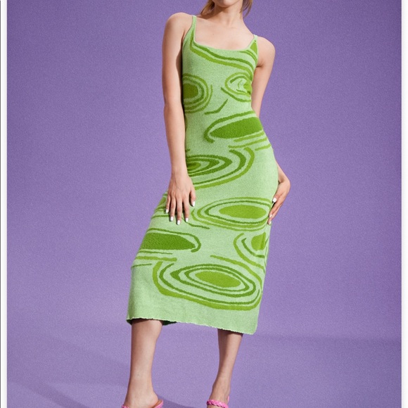 Green Sleeveless U-Neck Dress - Picture 3 of 5